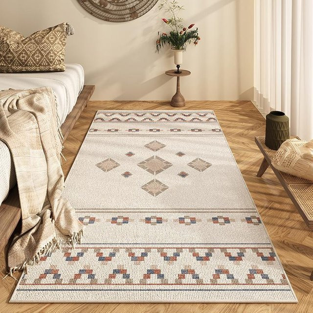 Lodestar Teppich Läufer mit ethnischem geometrischem Design in Beige, rutschfest und waschbar, B/T: 120 x 80 cm - Bild 1