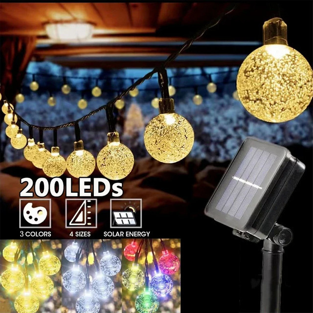 Solar LED Lichterkette Outdoor mit Kristall-Kugeln in Transparent, Wasserdichte Solar-Lichterkette für Garten, Terrasse und Party mit 8 Modi - Bild 1
