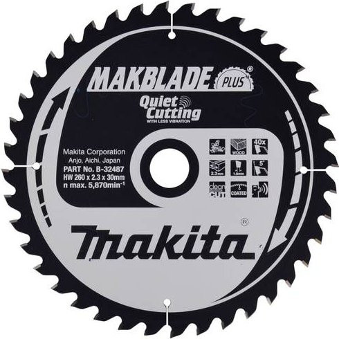 Makita MAKBLADE Hartmetall Kreissägeblatt mit 40 Zähnen, Durchmesser: 260 mm, Bohrung: 30 mm, Dicke: 3 mm - Bild 1