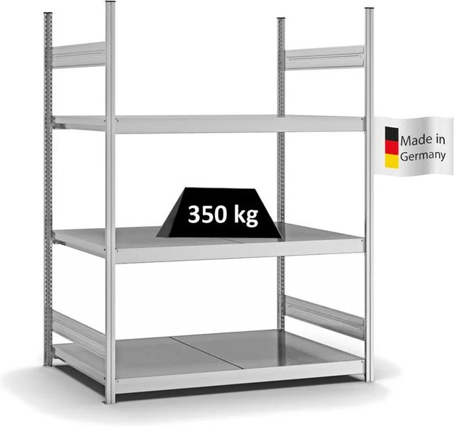 PROREGAL Weitspannregal Stecksystem T-Profil in Silber, verzinktes Grundregal mit 3 Ebenen aus Stahlplatten, H x B x T: 200 x 150 x 80 cm - Bild 1