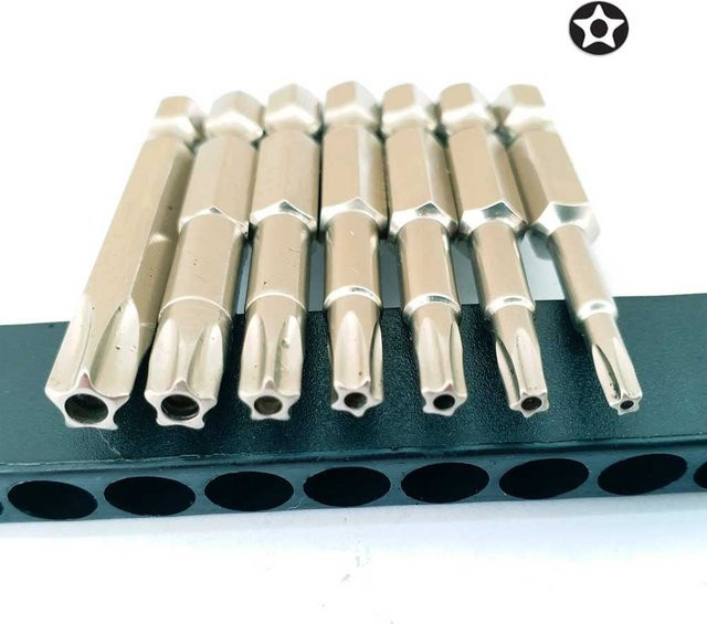 Binoax 7er Set magnetische 5-Punkt-Torx-Schraubendreher-Bits aus S2 Stahl, 1/4 Zoll Sechskantschaft, Silber, Länge: 50 mm, T10-T40 - Bild 1