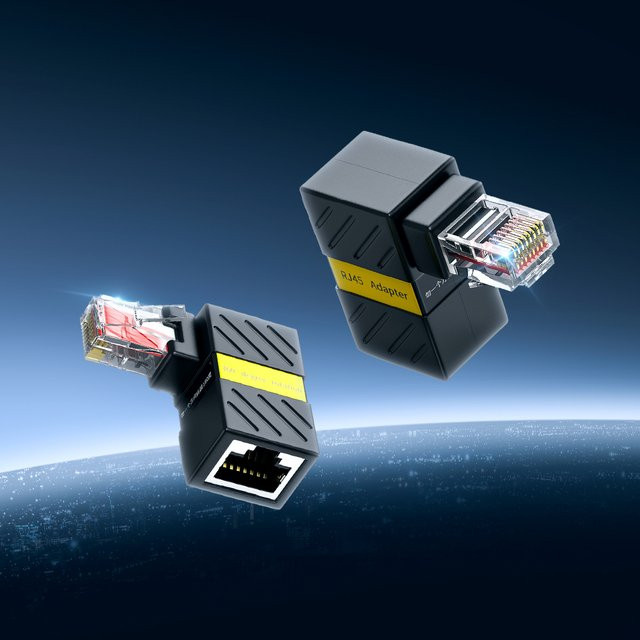 ANMONE RJ45 Gigabit Ethernet LAN Adapter, 360 Grad drehbarer 90 Grad Winkelstecker auf Buchse, Schwarz - Bild 1