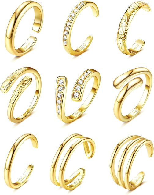 Bobisty Zehenring-Set, 14K vergoldet, Zirkonia, Damen - Bild 1