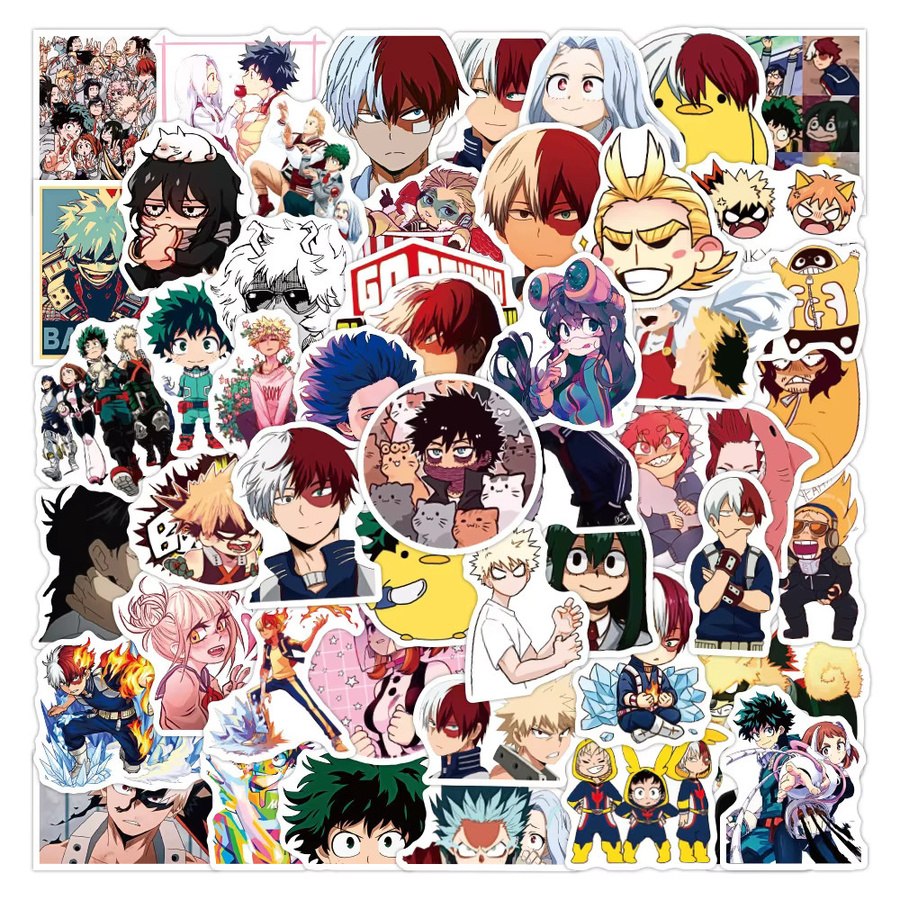 50 Stück My Hero Academia Anime Aufkleber von Bandai, wasserfeste Graffiti Sticker in Multicolor für Skateboard, Gitarre und Kühlschrank - Bild 1