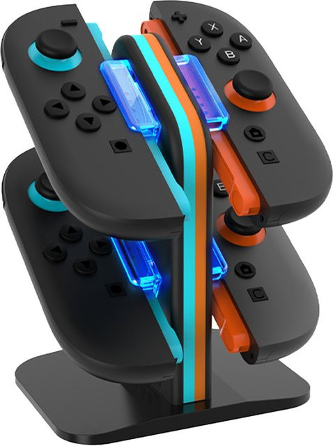 VILCORN Ladestation für Nintendo Switch Joypad-Controller, 4-Slot-Schnellladeständer mit LED-Licht in Schwarz - Bild 1