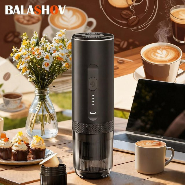 BALASHOV 2-in-1 Elektrische Espressomaschine Schwarz, Tragbare Kaffeemaschine für Kapseln und Pulver für Auto, Camping und Reisen - Bild 1