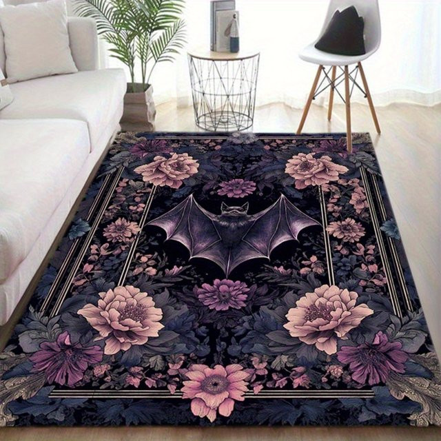 VIKAMA Teppich mit Fledermaus und Blumen in Dunkelviolett für Wohnzimmer und Schlafzimmer B: 120 cm, T: 80 cm, H: 1 cm - Bild 1