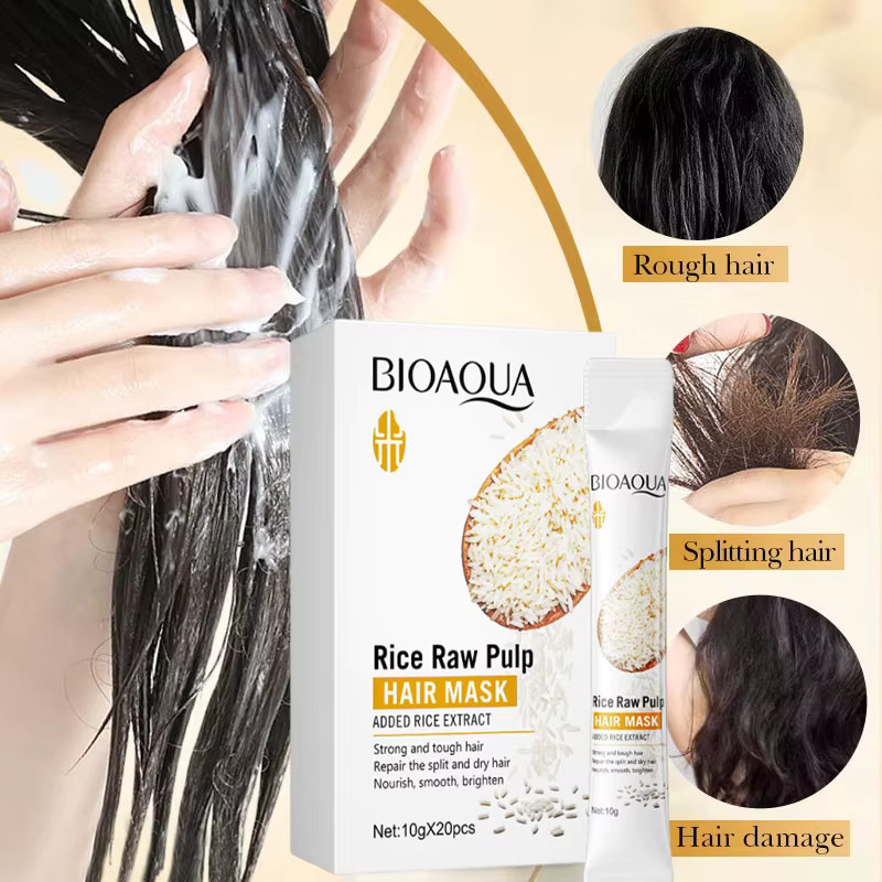 BIOAOUA Rice Magical Keratin Haarmaske, für strapaziertes und krauses Haar - Bild 3