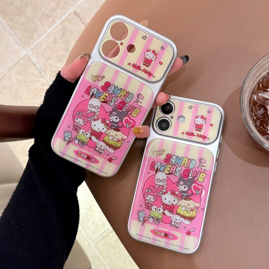 Sanrio Kuromi und Hello Kitty Glitzer-Handyhülle mit Kamera-Touch-Taste und Linsenschutz für Apple iPhone 17 16 15 14 ProMax in Pink - Bild 3