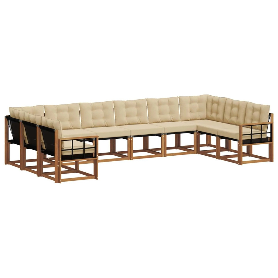 vidaXL Outdoor-Sofagarnitur 10-teilig aus Akazienholz mit Textilene und Kissen in Natur und Beige - Bild 2