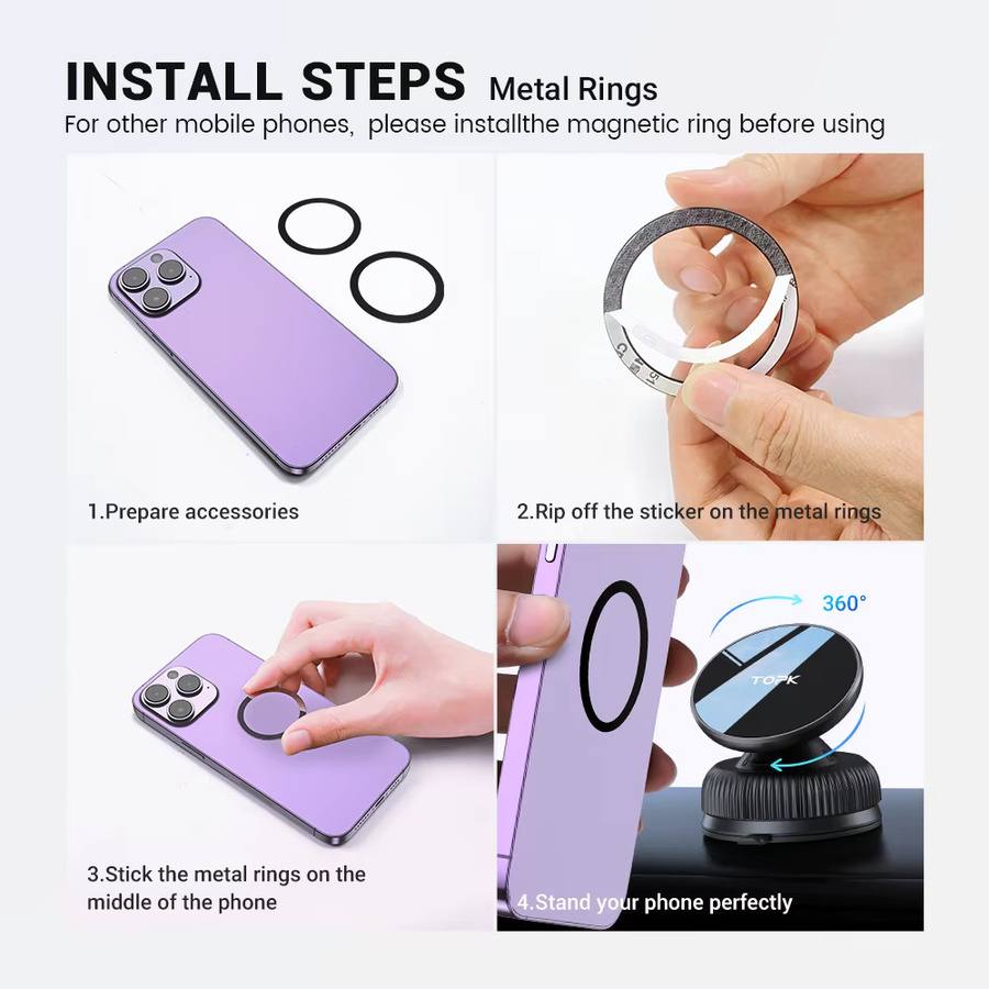 TOPK Magnetische Autohalterung für Smartphones in Schwarz mit 360 Grad Rotation und Anti-Shake-Funktion - Bild 5