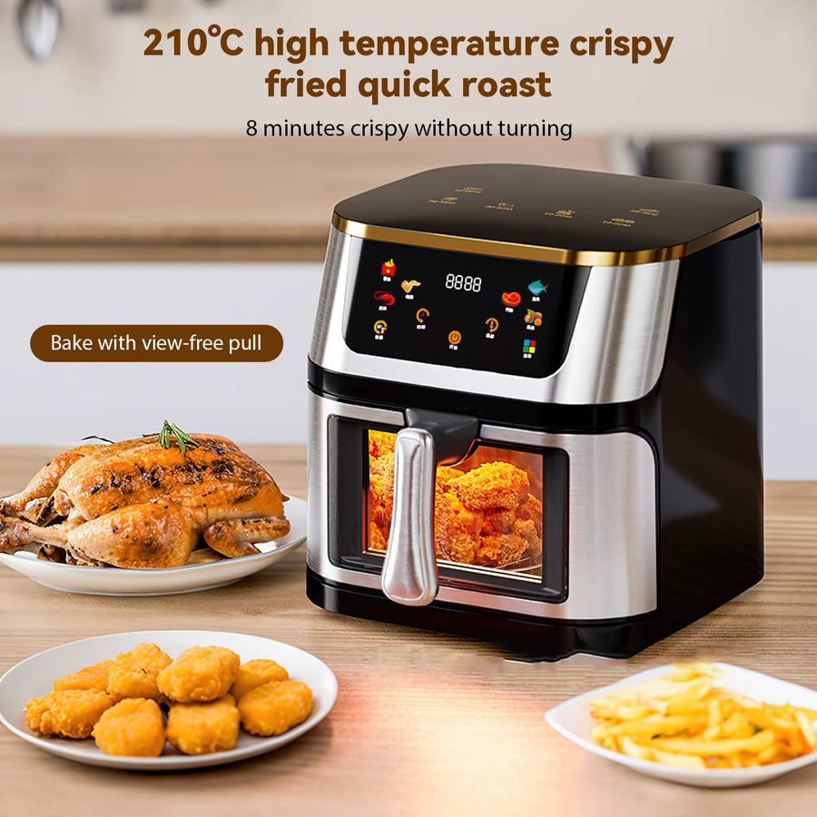 TKKEACE Heißluftfritteuse in Schwarz mit 12 l Fassungsvermögen, Multifunktions-Luftofen mit LED-Touchscreen und 8 Standardmodi, inklusive 7 spülmaschinenfesten Zubehörteilen - Bild 2
