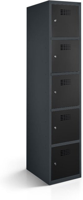 rotstahl Fächerschrank mit 5 Fächern in Anthrazitgrau und Schwarz, B/T/H: 40 x 50 x 180 cm - Bild 1