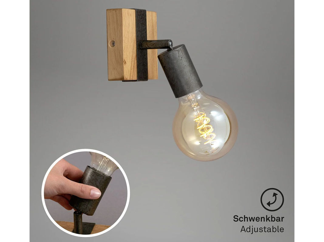 Briloner Wand- und Deckenleuchte Vintage aus Holz und Metall in Gunmetal, verstellbarer Spot mit E27 Fassung - Bild 4