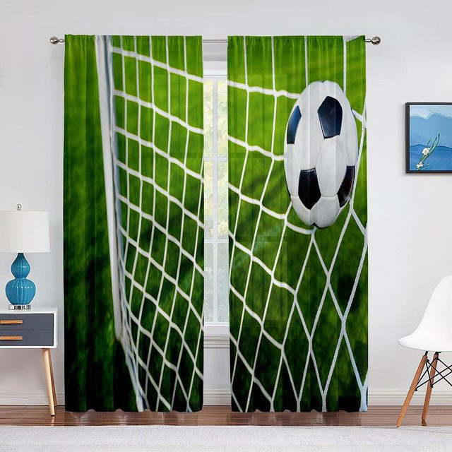 Bunter Fußball Voile-Vorhang aus Polyester mit Grafikdesign, Transparent, B/H: 100 x 130 cm - Bild 1