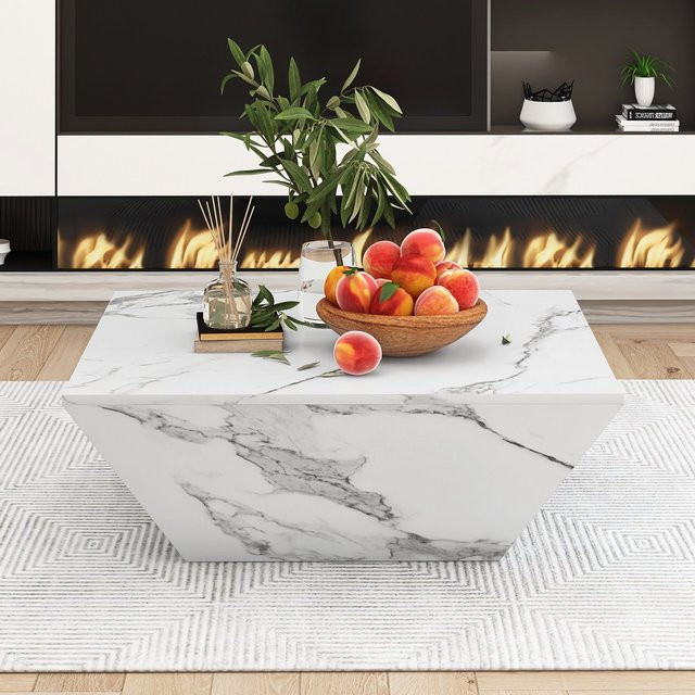 Trapezförmiger Couchtisch von aosom.de mit 2 Schubladen in Weiß, B/T/H: 70 x 70 x 37 cm - Bild 1