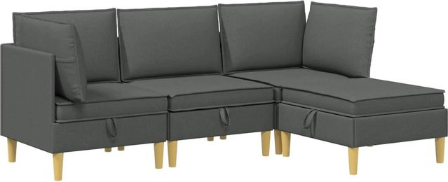 vidaXL Wohnzimmergarnitur in L-Form aus Stoff in Dunkelgrau mit Ecksofas, Mittelsofa, Fußhocker und Kissen - Bild 1