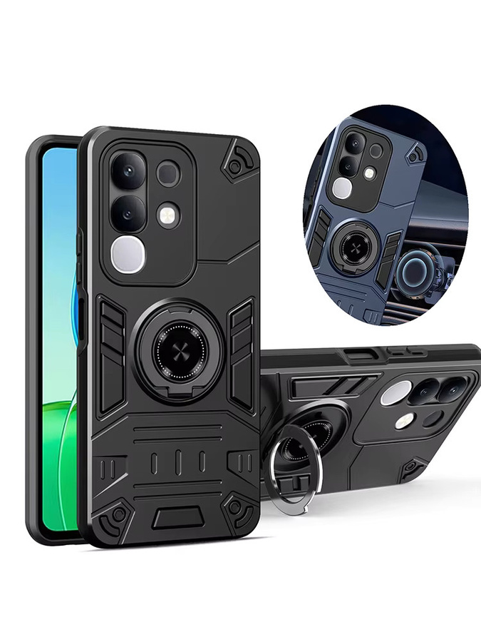 Stoßfeste Schutzhülle mit Ringhalter und Ständer für VIVO Y29 Y39 Y04 Y29S T4X V50 Lite V50E V50 in Schwarz - Bild 6