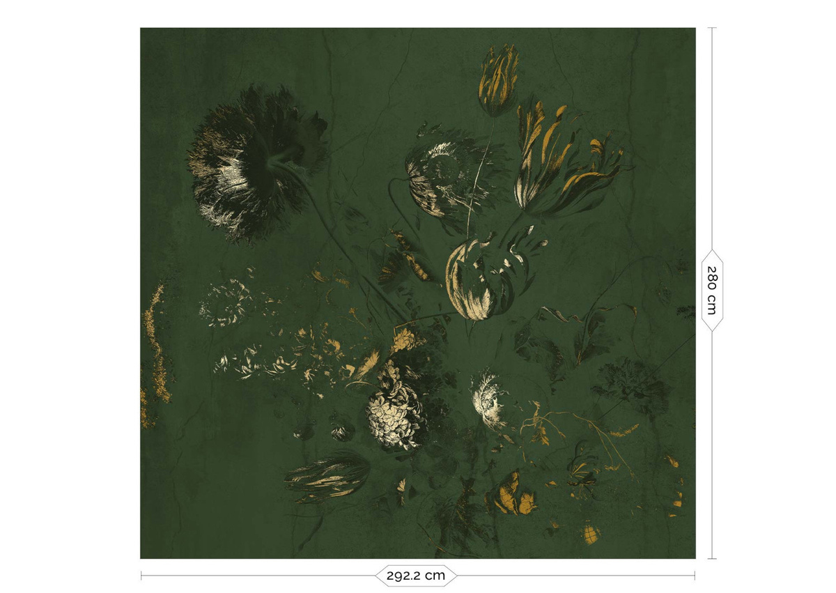 KEK Amsterdam Mural Fresco Flowers Uyterlinde Wandtattoo in Grün und Gold mit floralem Vintage-Design, Breite: 292 cm - Bild 2