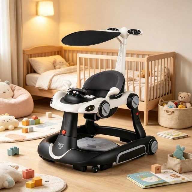 6-in-1 Babywalker Aktivitätscenter mit Verdeck und Musik, tragbare Hüpf- und Schaukelkombination für Kleinkinder, weiß - Bild 1