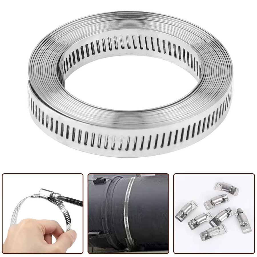 LeeandHan Schlauchklemmen-Set aus Edelstahl in Silber mit Schneckengetriebe und 6 Befestigungselementen - Bild 2