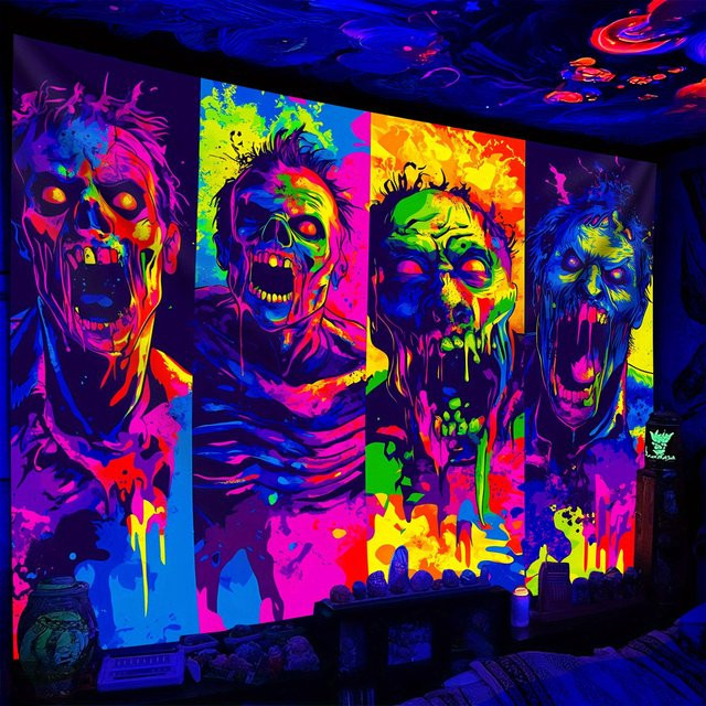 VIKAMA Halloween Zombie Wandteppich als Wanddekoration für Wohnzimmer, Schlafzimmer oder Spielzimmer, Mehrfarbig, B/H: 60 x 60 cm - Bild 1