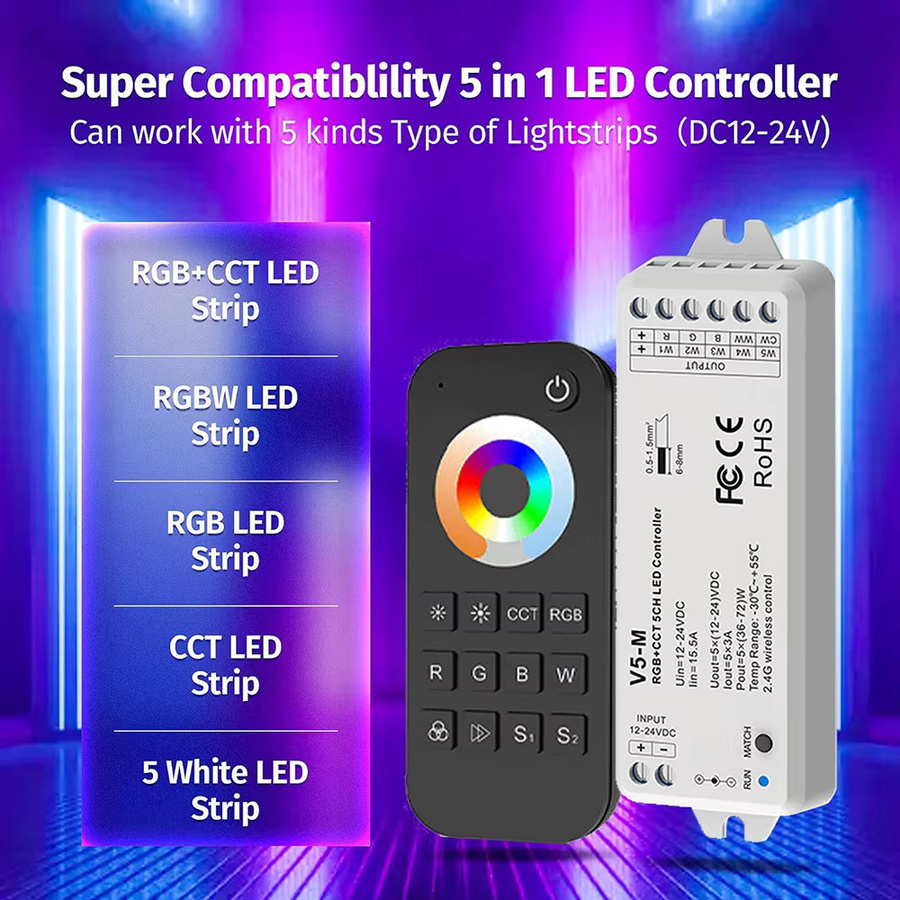 YSRSAI RGBCCT LED Controller Dimmer mit Touch Panel und Fernbedienung, Glas Wandmontage, Transparent - Bild 2