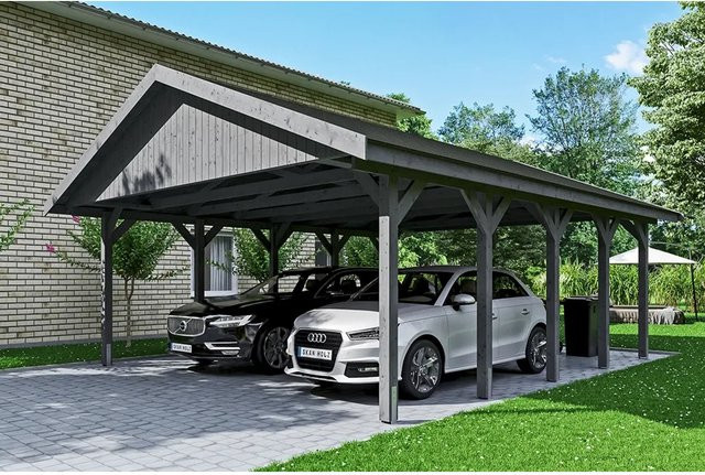 Skan Holz Carport Wallgau Satteldach aus Nadelholz in Grau, B/T: 620 x 750 cm, Höhe: 354 cm - Bild 1
