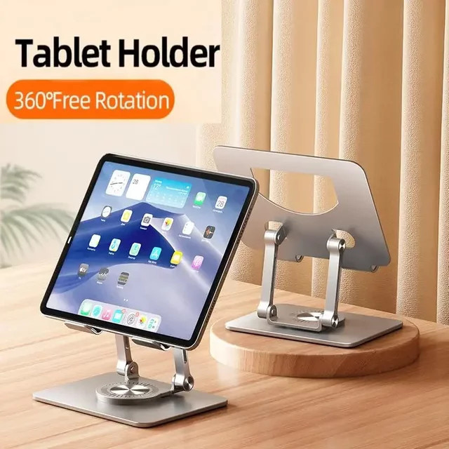 YYLMONE Tablet-Ständer Silber, 360 Grad drehbar und faltbar, verstellbarer Desktop-Ständer für iPad Pro, Air und Tablets von 4,7 bis 12 Zoll - Bild 1