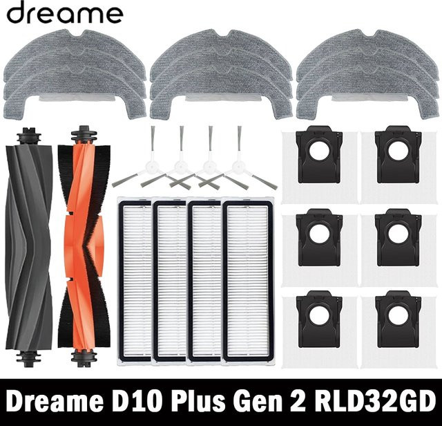 Dreame D10 Plus Gen 2 RLD32GD Roboter-Staubsauger Zubehör-Set mit Hauptseitenbürste, Hepa-Filter, Mopptuch und Staubbeuteln in Multicolour - Bild 1