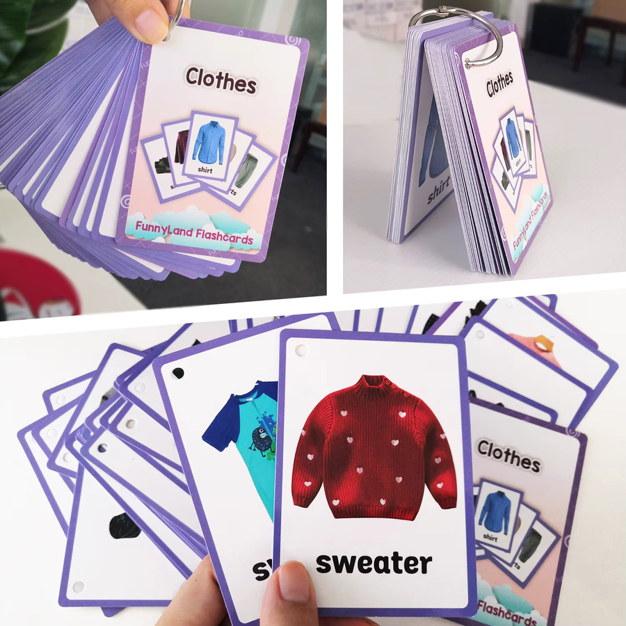QKX 35 Stück Englisch Vokabel-Karteikarten zum Thema Kleidung für Kinder, doppelseitiges Lernspielzeug in Mehrfarbig - Bild 3