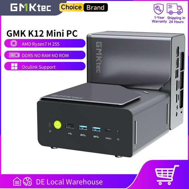 GMKtec K12 Mini-PC mit AMD Ryzen 7 8745HS, Oculink-Unterstützung, DDR5, WIFI6E, Schwarz - Bild 1