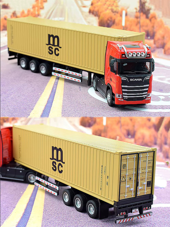 MAKEDA American Trailer Transport Vehicle, Container Truck Modell, 1:50, Metall, mit Licht und Sound - Bild 5