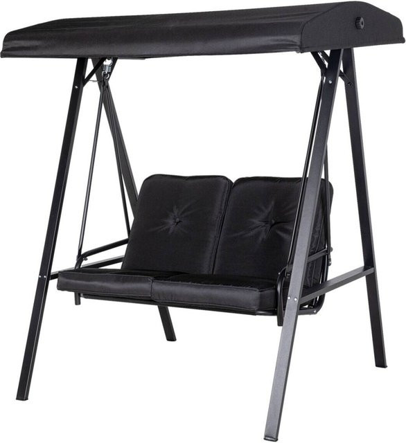 Outsunny Hollywoodschaukel Schwarz mit Sonnendach und Kissen aus Polyester und Stahl B/H/L: 116 x 172 x 145 cm - Bild 1