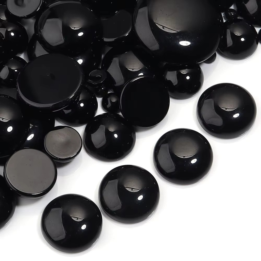 Louleur Cabochon Schwarz Achat, Runde Flatback Perlen, Unisex - Bild 3