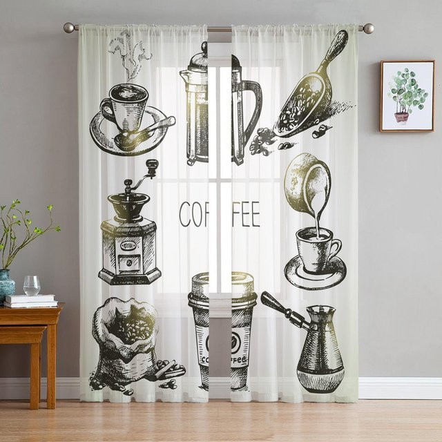 Transparente Tüll-Voile-Organza-Vorhänge für Wohnzimmer und Küche in Weiß, B: 135 cm, H: 115 cm - Bild 1