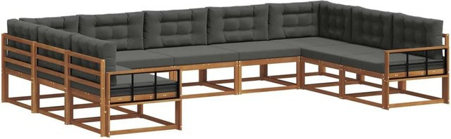 vidaXL Outdoor-Sofagarnitur 9-tlg. in U-Form aus Akazienholz mit Kissen, Anthrazit und Natur - Bild 1