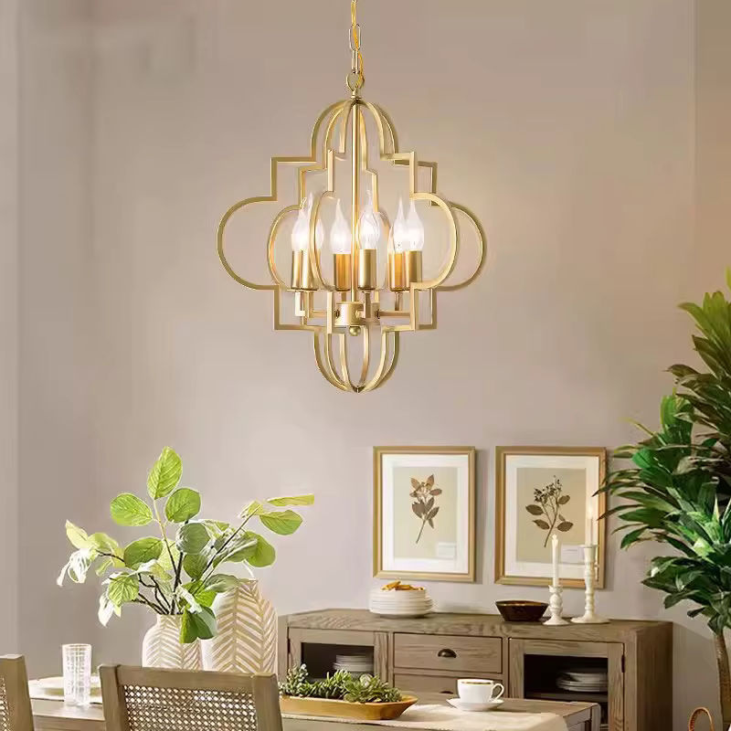 Wecus Vintage Kronleuchter aus Schmiedeeisen in Gold, Pendelleuchte im nordischen Design für Wohnzimmer, Esszimmer, Schlafzimmer, Café und Küche - Bild 2