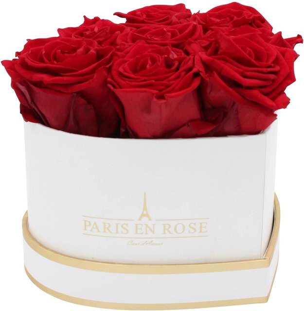 PARIS EN ROSE Rosenbox Herz in Weiß-Gold mit 8 Bordeaux Rosen - Bild 1