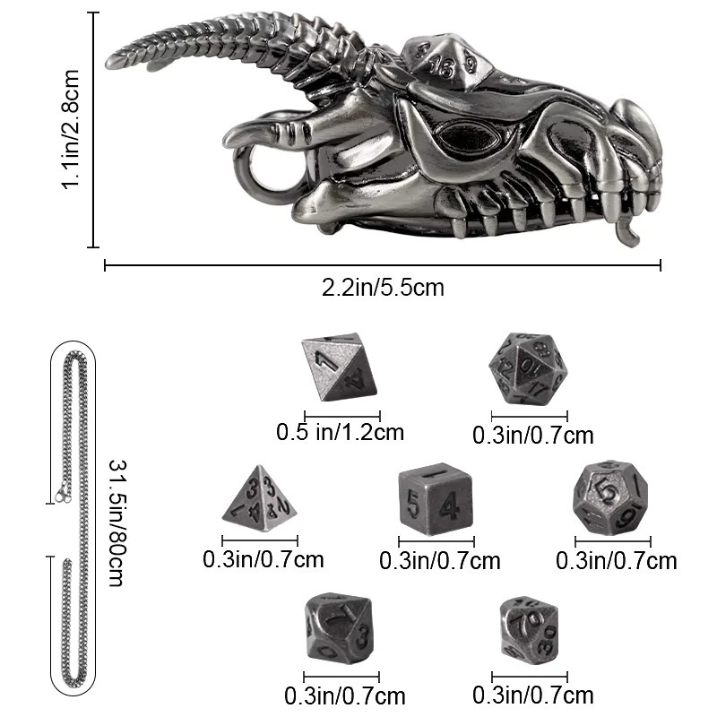 DND Mini Würfel Set, 7-teiliges Set, Metall, Fantasy, Bunt / Mehrfarbig - Bild 2