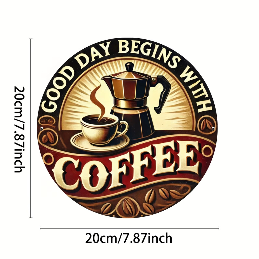 Dekoratives Metallschild Potdemiel Guten Tag beginnt mit Kaffee in Multicolour, rund, B/H: 20,3 x 20,3 cm - Bild 2
