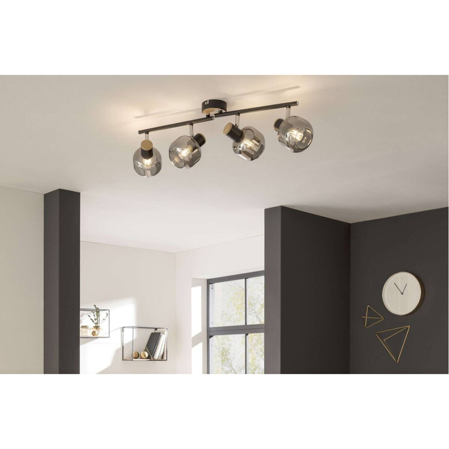 Näve Deckenleuchte Fumoso 4er Spot in Schwarz aus Metall und Glas mit E14 Fassung B/H/T: 80 x 20 x 10 cm - Bild 4