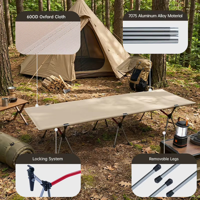 WESTTUNE Campingbett aus Aluminiumlegierung, ultraleichtes Klappbett für Outdoor und Reisen mit Seitenfächern - Bild 2