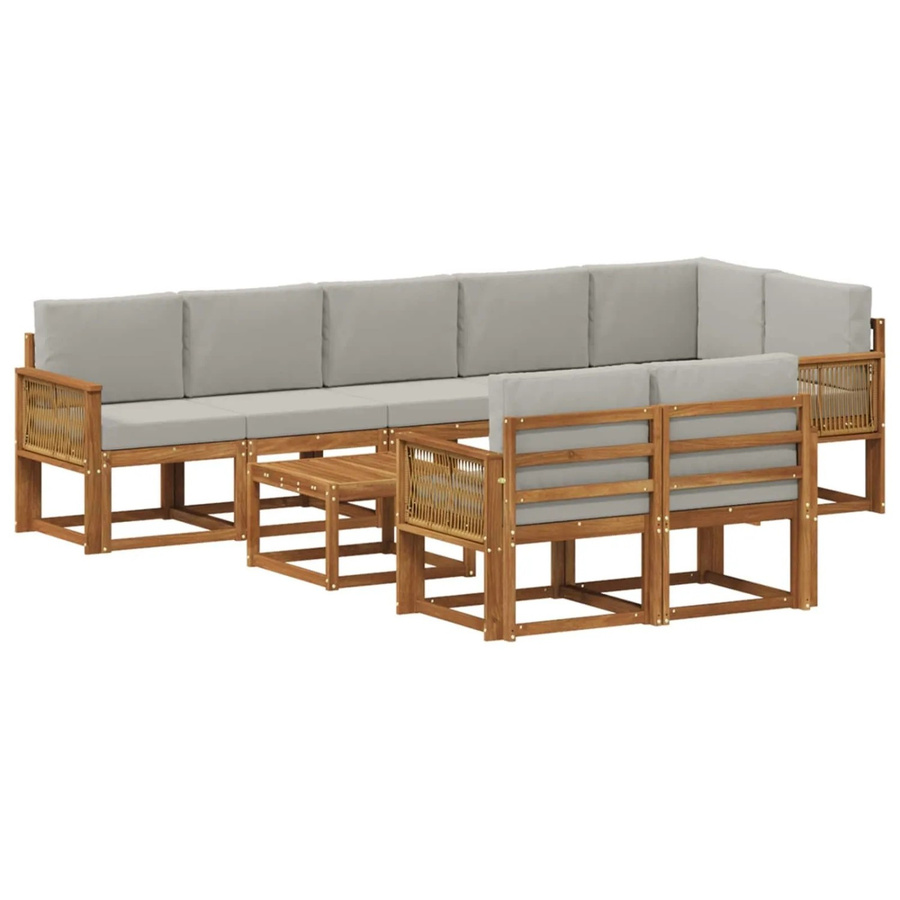 vidaXL Outdoor-Sofagarnitur aus Akazienholz und Polyester in L-Form, 9-teiliges Set, Hellgrau - Bild 2