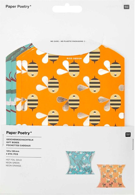 Rico Design Paper Poetry Geschenkschachteln Bienen & Blüten, Multicolor und Gold, 4 Stück, B/H: 12 x 18 cm - Bild 1