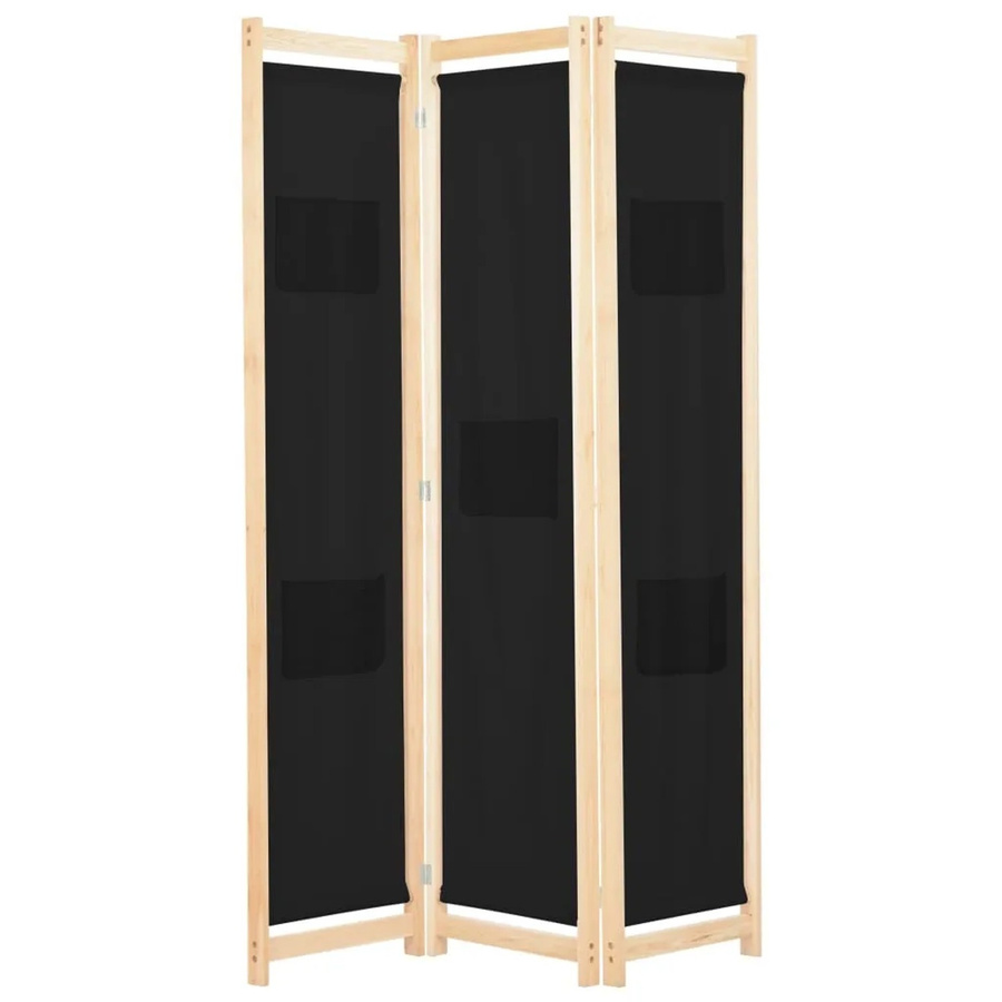 vidaXL 3-teiliger Raumteiler Schwarz aus Holz und Stoff, B/T/H: 120 x 4 x 170 cm - Bild 2