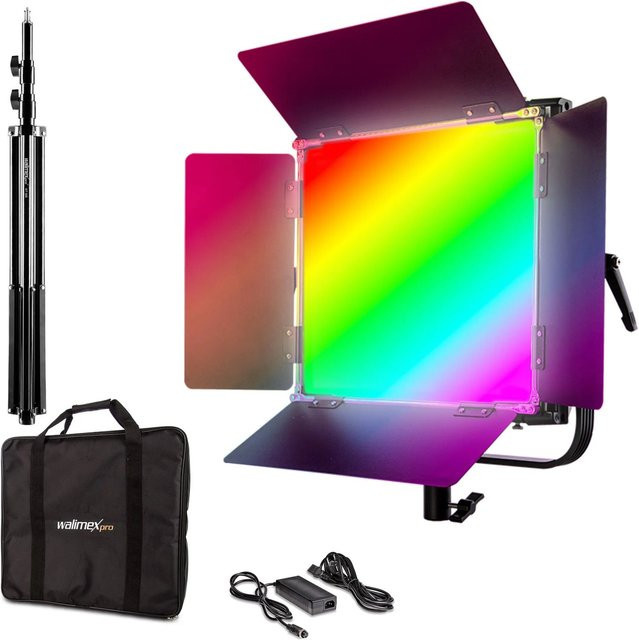 Walimex Pro LED Rainbow RGBWW Set 1 – 50W Dimmbares LED Panel in Schwarz mit Fernbedienung und Bluetooth-Steuerung - Bild 1