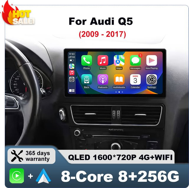 CUCU-NAVI Multimedia Autoradio für Audi Q5 2009-2017 mit Android 14, 10,33 Zoll Touchscreen, Wireless CarPlay, GPS, 4G und Bluetooth in Schwarz - Bild 1
