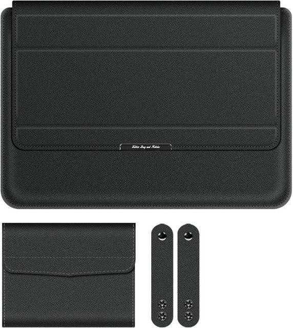 dodocool 3 in 1 Laptop Hülle für 13 bis 14 Zoll mit faltbarem Ständer und Handgelenkauflage, Wasserdichtes PVC, Schwarz - Bild 1