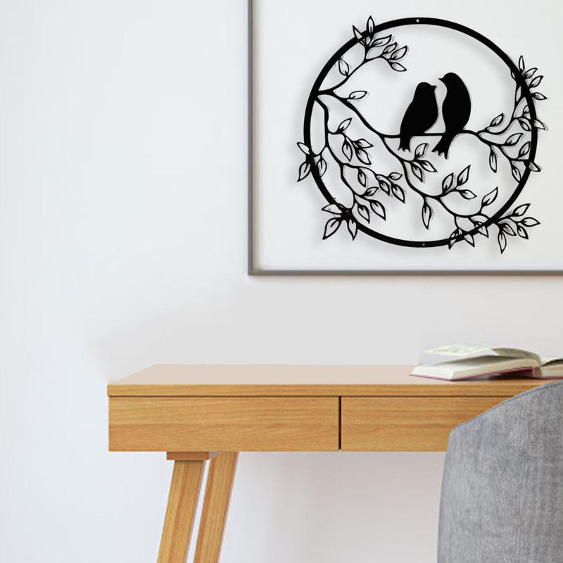 Tooarts Wandkunst aus Metall Vogel auf Zweig als runde Wanddekoration in Schwarz - Bild 6